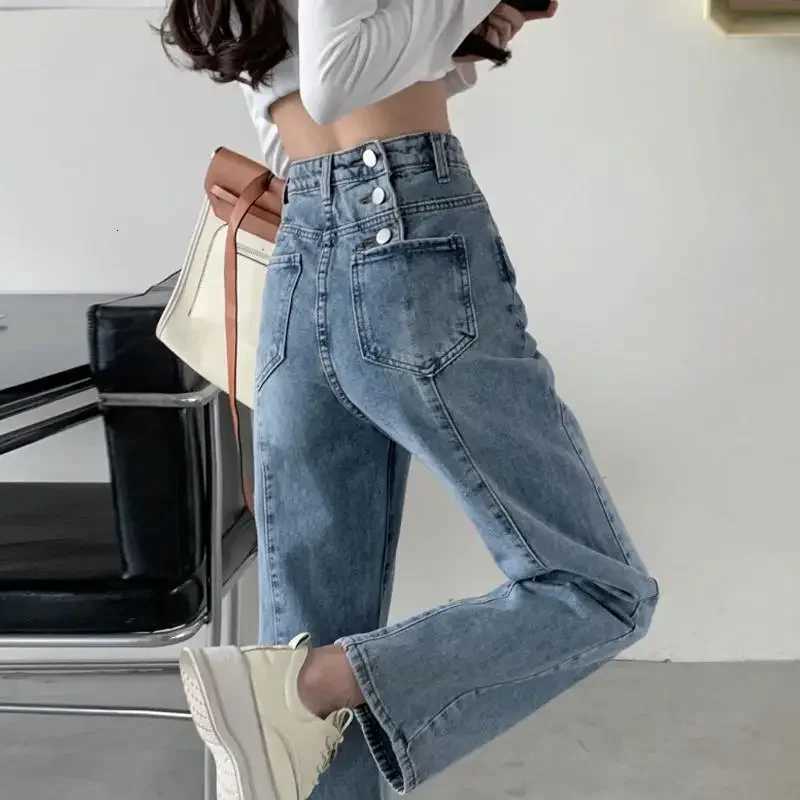 Spring Autumn Straight Jeans 2025 Women Denim Pants Vintage Fashion Female Solid High Waist Jeans Casual Trousers Wide Leg PantsT251208