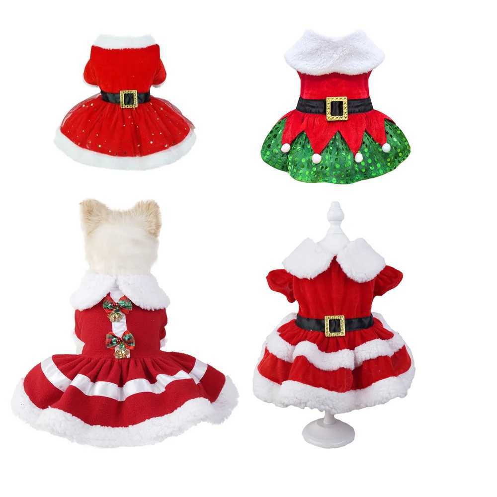 Dog Christmas Dress Costume Pet Santa Claus Clothes Velvet Dresses Puppy Winter Coat Xmas Holiday Outfit Cat Clothing M251208