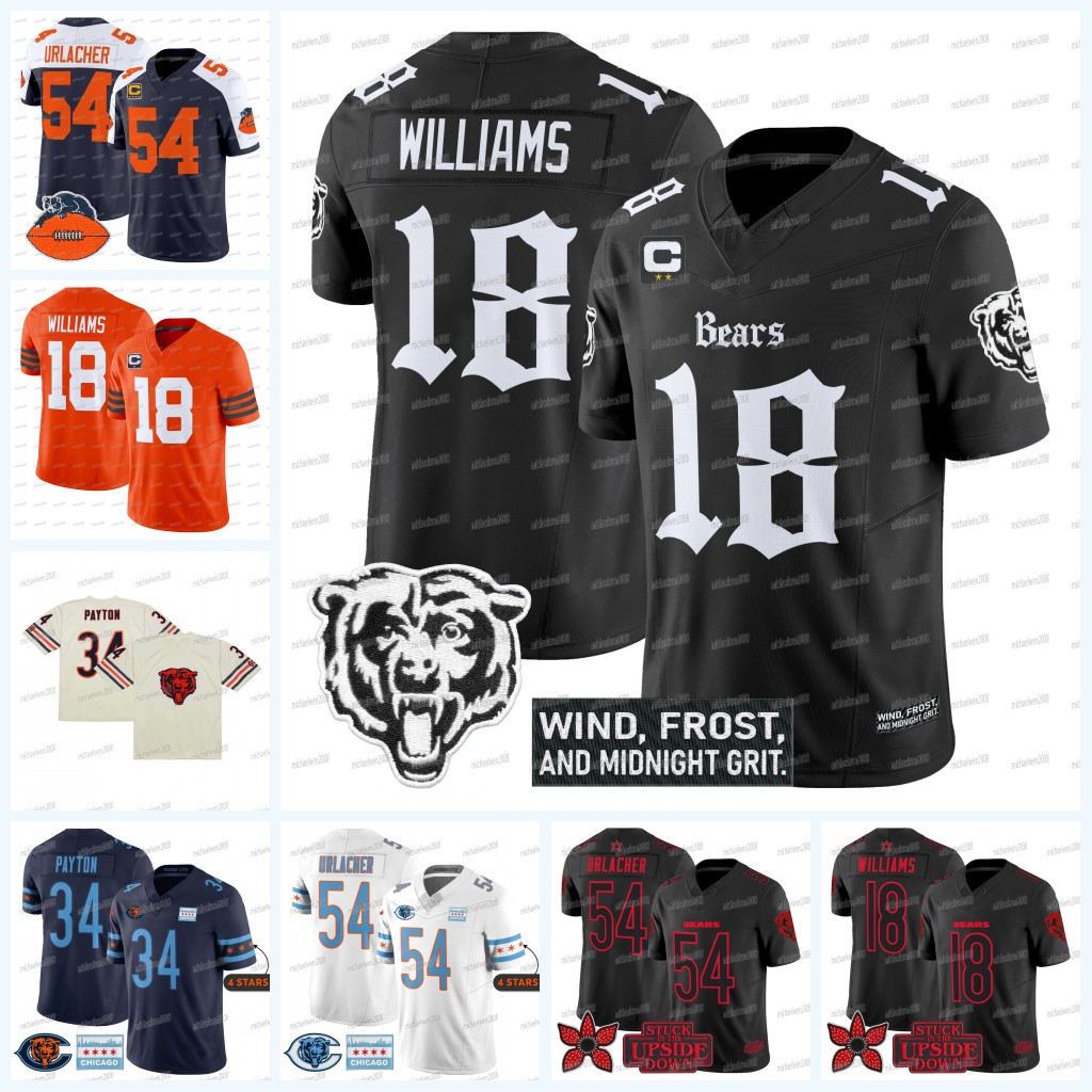 18 Williams Bear 2025 Stranger Things Edition Gothic Fotball Jersey Walter Payton Rome Odunze DJ Moore Jaquan Brisker Darnell Wright Cole Kmet Devin Hester