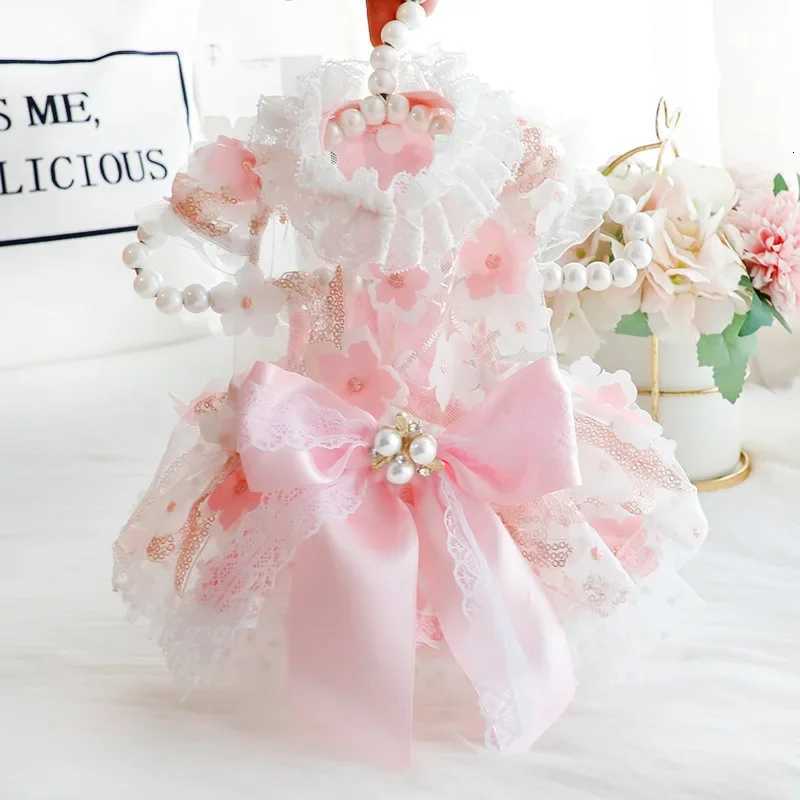 Spring Summer Thin Style Pet Cat Dog Flower Dress Princess Wedding Gown Design Handmade Dress For Teddy Dogs M251208