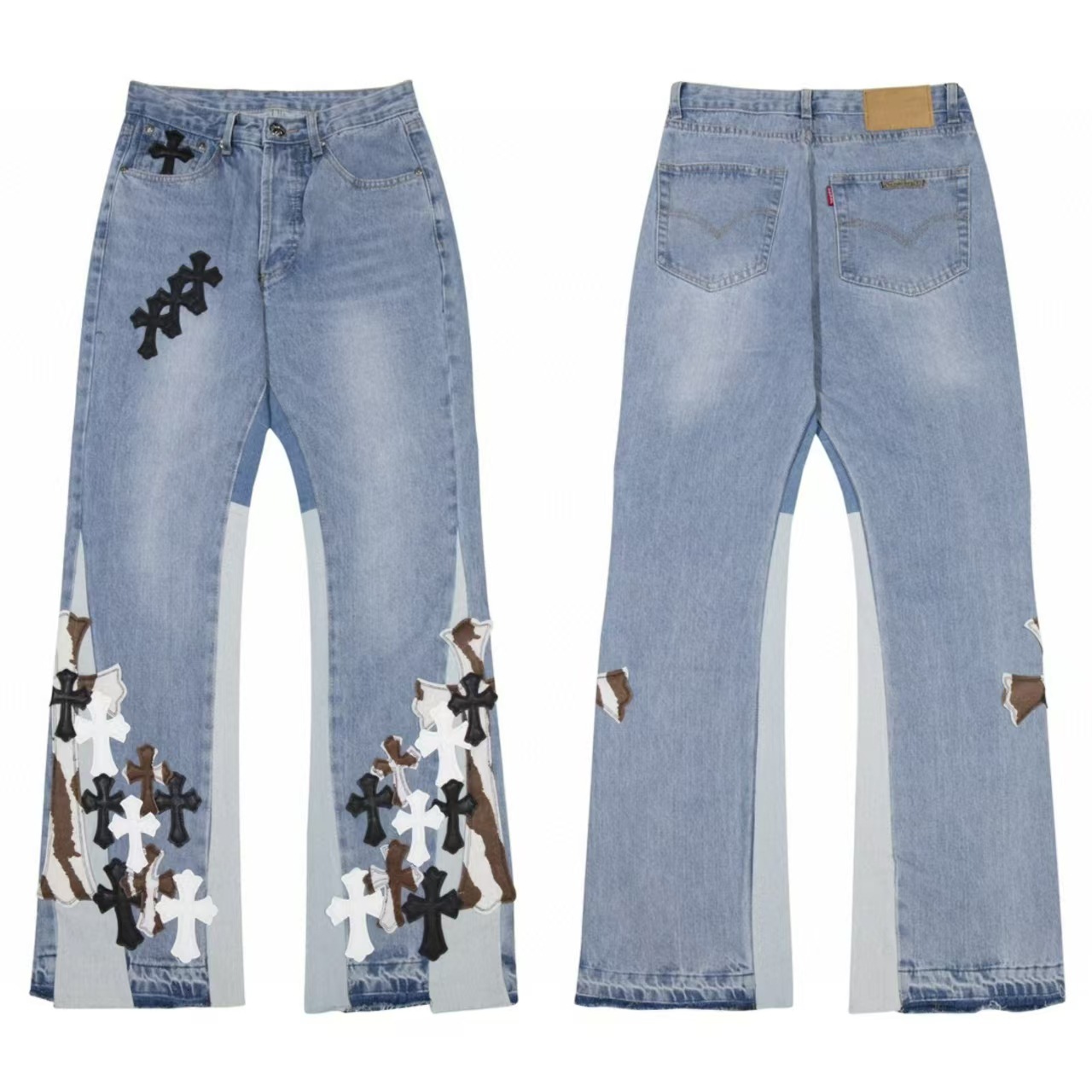 designer men jeans for women luxury 2024 autumn winter new trendy brand cross leather label silver washed uni chorme chrime chrome hearts heartstshirt chromehearts