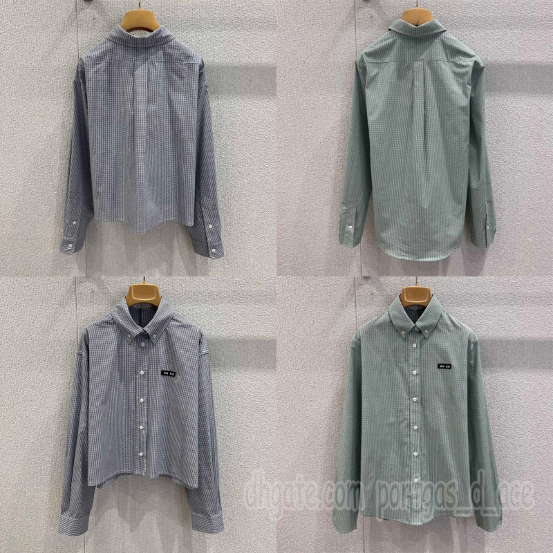 Luxury Button Down Checked Shirts For Women Designer Long Sleeve Letters Blouse Spring Elegant Preppy Shirt Tops