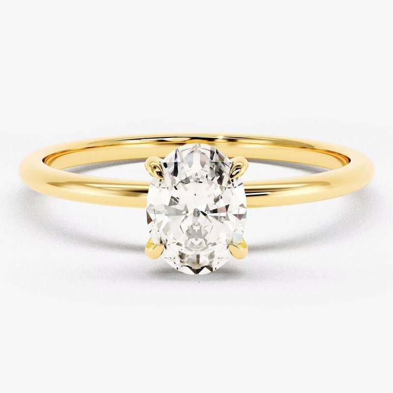 Ring Oval Moissanite for Women Four Prong Simple Gold-Plated Live Streaming Source S925 Sterling Silver Egg-Shaped Rings