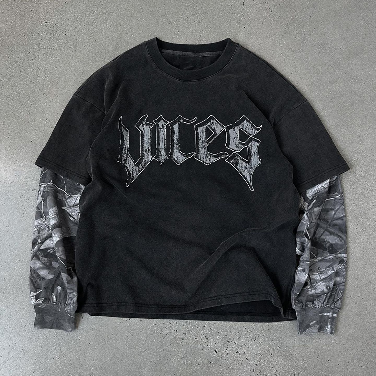 Summer printed American retro round-neck long-sleeved two-piece imitation design hip-hop Gothic sweatshirt