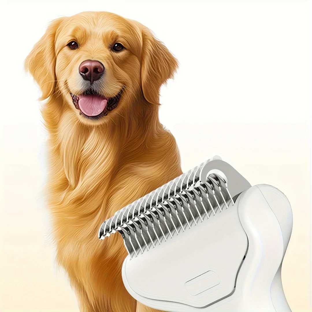 1PC Floating Stainless Steel Dog Hair Removal Brush for Long Hair Breeds Puppy Cat Comb Pet Grooming Products Curved Design M251208 - view 7