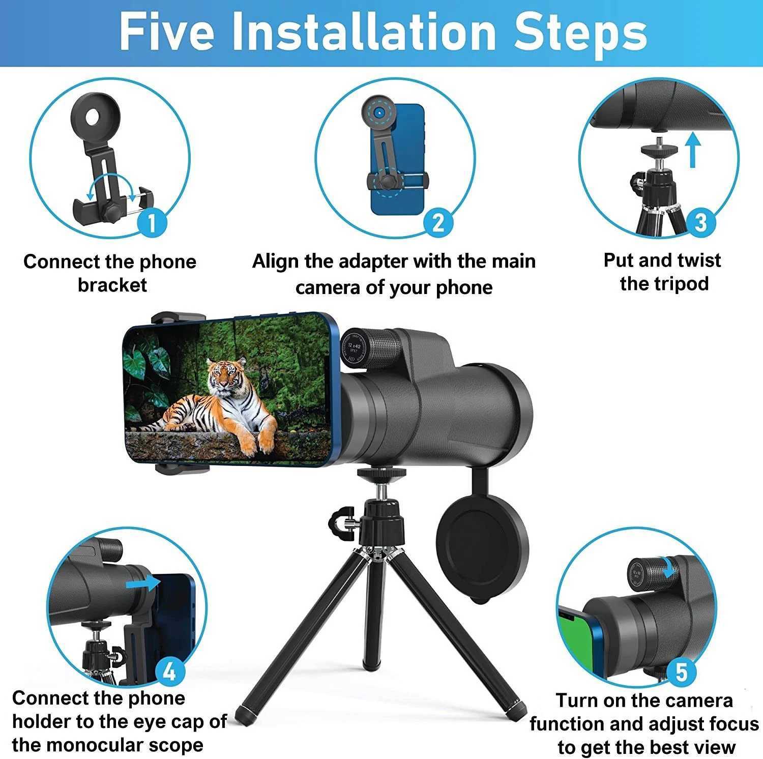 Powerf 12x42 Monocar Telescope HD Long Range Bino Bak4 Waterproof Bird Watching Optical Pocket Size For Camping C251208