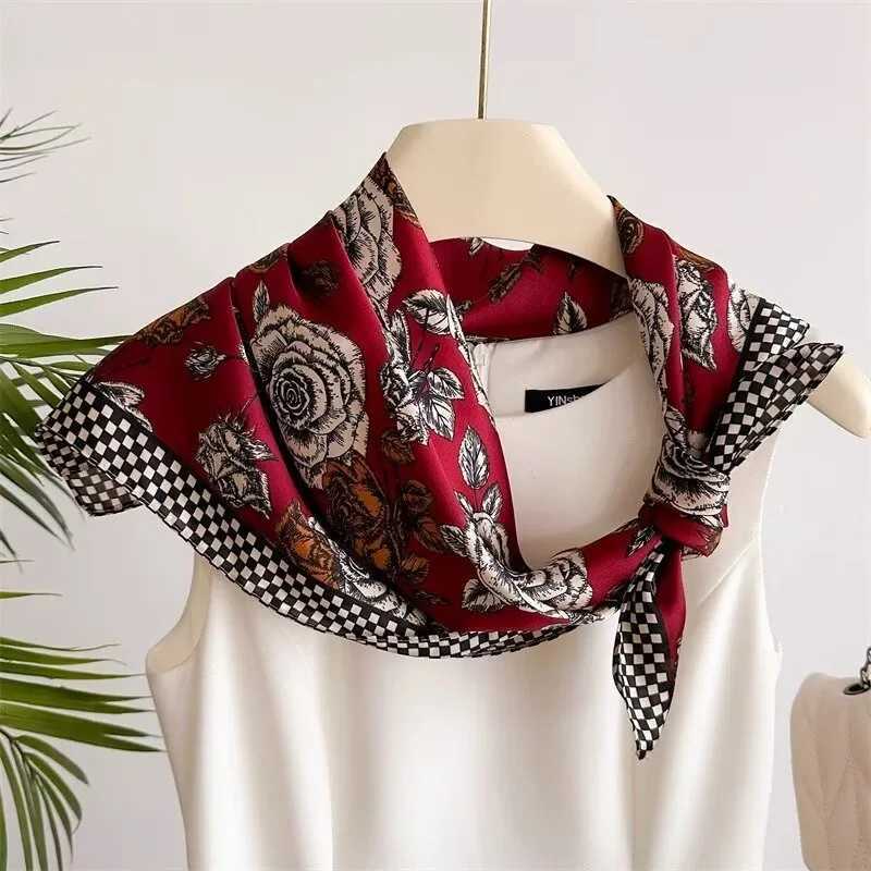 Luxury 68cm Rose Printed Scarf Womens New Spring and Summer Imitation Silk Square Scarf Fashion Versatile Headscarf Shawl Y251208