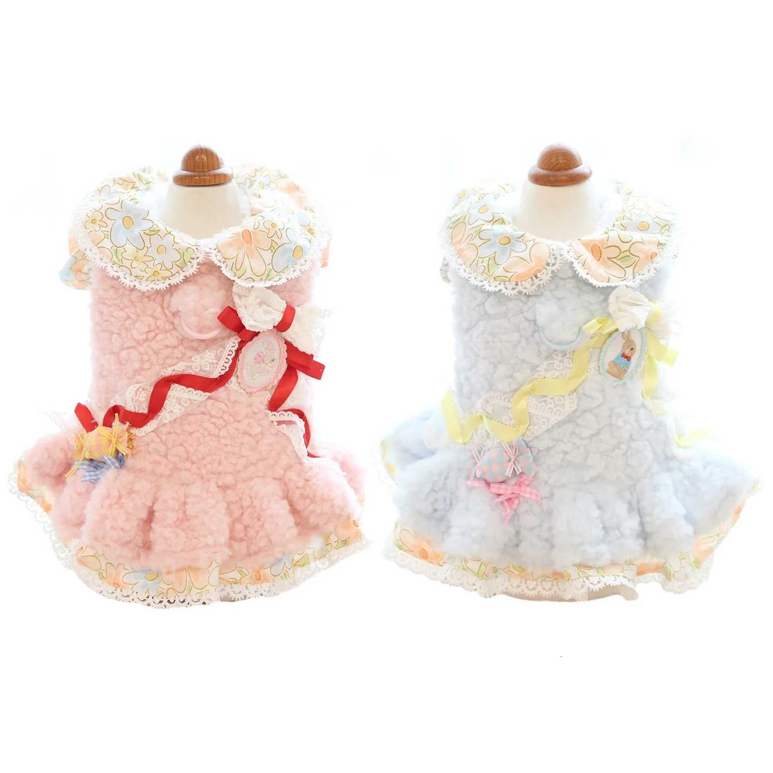 Autumn and Winter Plush Dress Cute Floral Collar Candy Jacket Pet Double-layer Princess Dress Clothes Puppy Clothes M251208