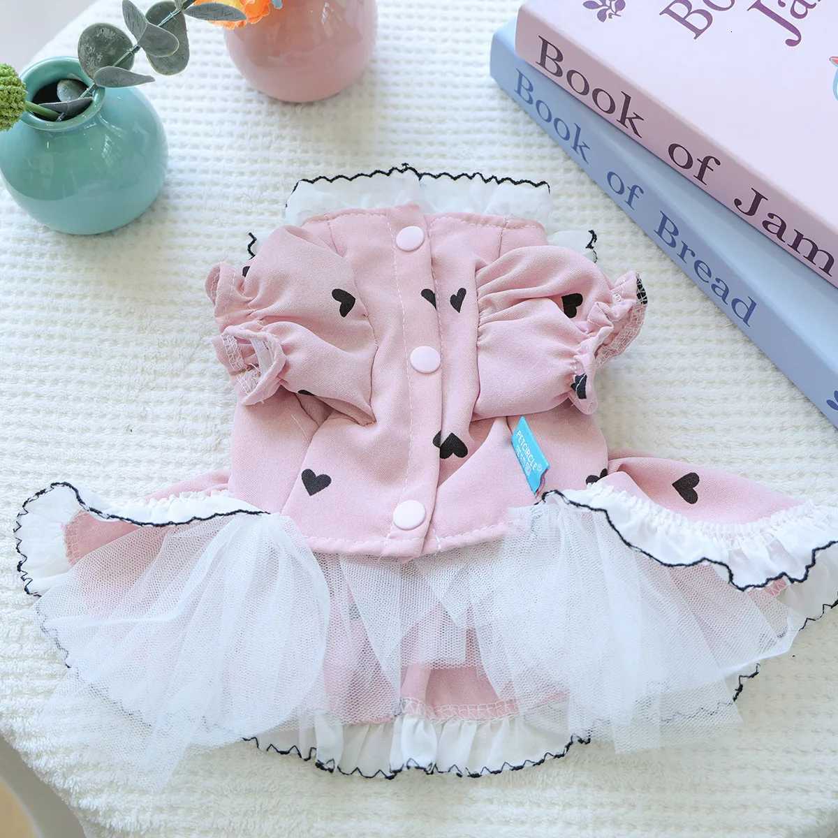 Cute Lace Dog Love Dress Summer Spring Pink Pet Jacket With Skirt Outfit Puppy Animal Cat Clothing Apparel Pomeranian Shih Tzu M251208