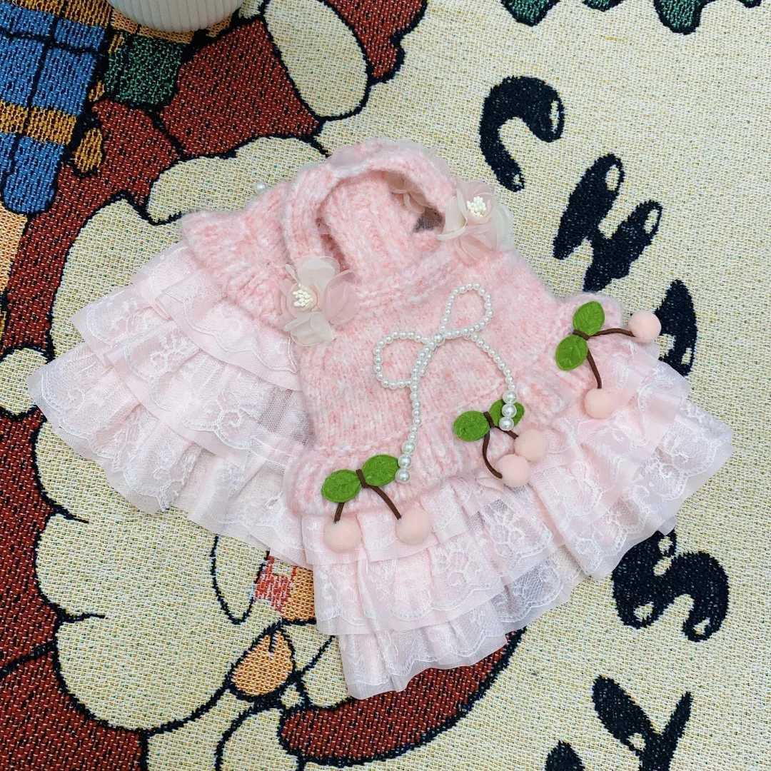 Pet Autumn/Winter Knitted Cherry Dress Princess Dress Dog Cat Sweater Schnauzer Teddy Autumn/Winter Tank Top Puppy Clothes M251208
