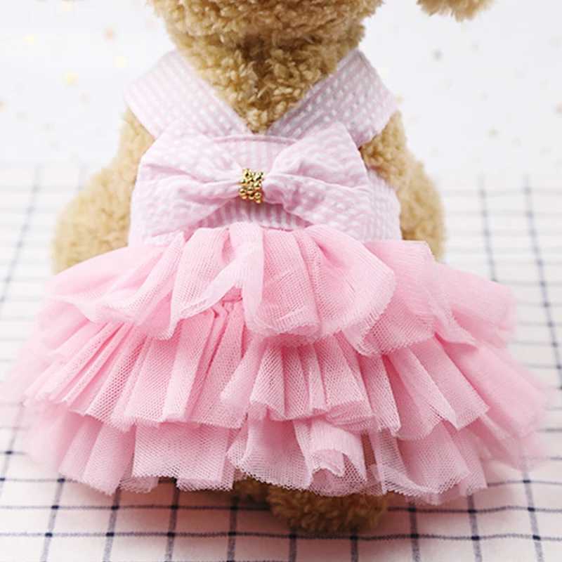 Dog Summer Dress Cat Lace Skirt Pet Clothing Chihuahua Stripe Skirt Puppy Cat Princess Apparel Cute Puppy Clothe Dog Accessories M251208