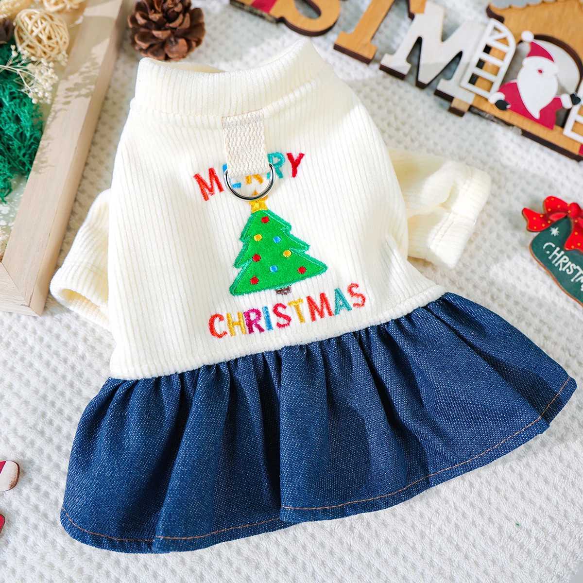 1Pc Happy Christmas Dress - White Christmas Tree Pet Dress Cat Dog Autumn Winter Christmas Dress M251208