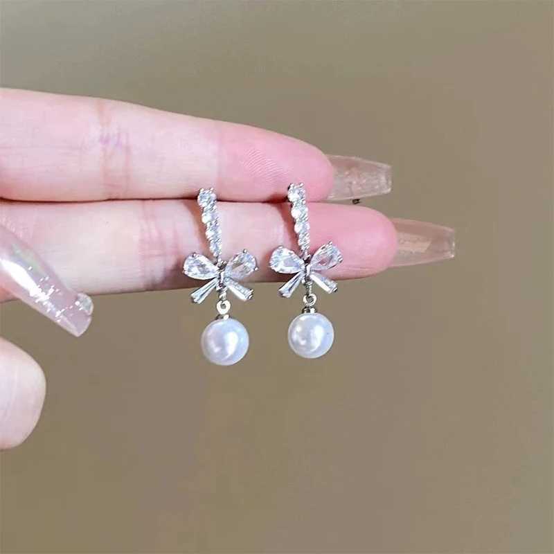 1Pair Exquisite Bow Pearl Dangle Earrings For Women Girls Fashion Sweet Stud Earrings Wedding Party Jewelry Accessories Gifts J251208