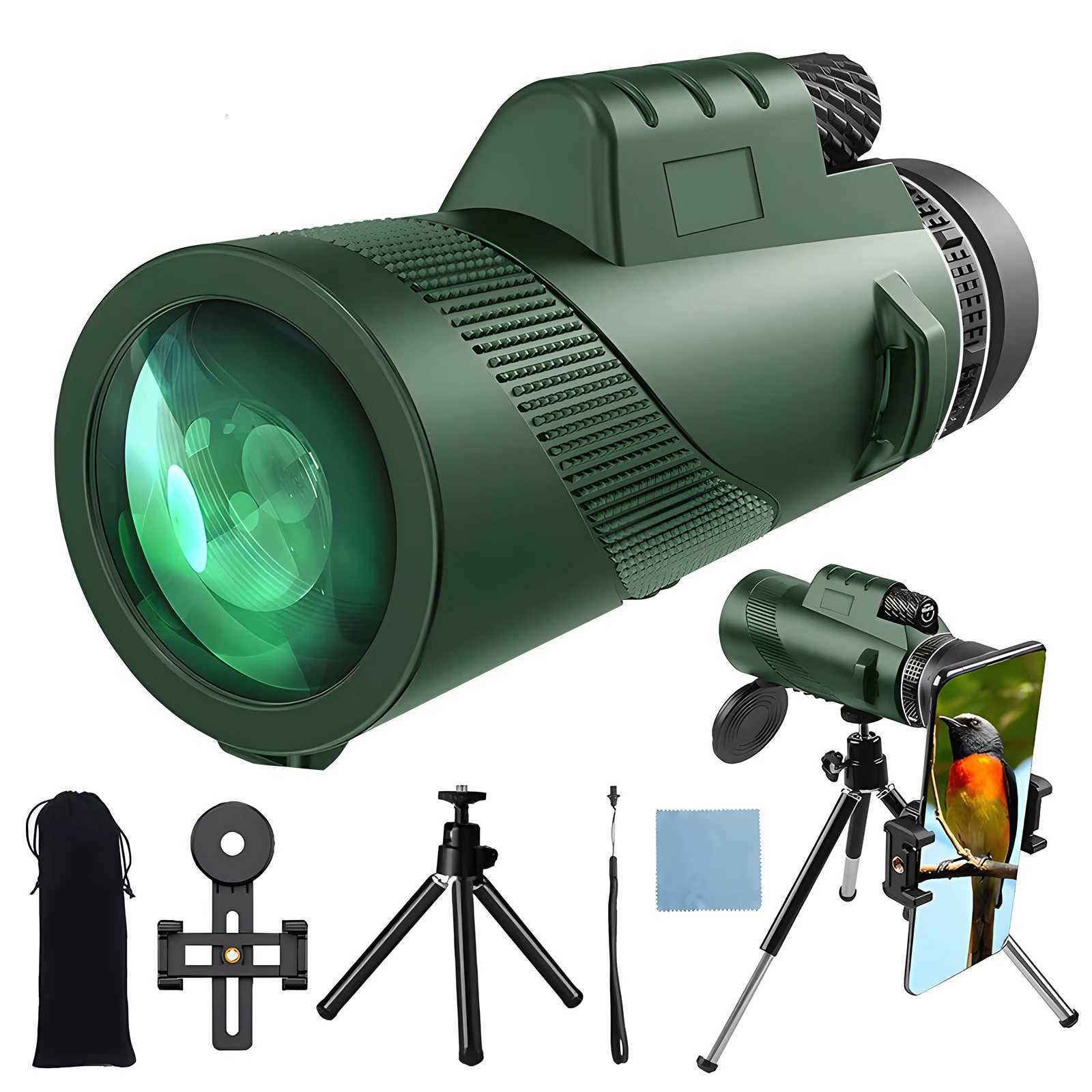 80100 Monocar-Telescope HD Shimmering Night Vision Phone Clip Retractable Tripod for Bird Watching Camping Hiking Concert C251208