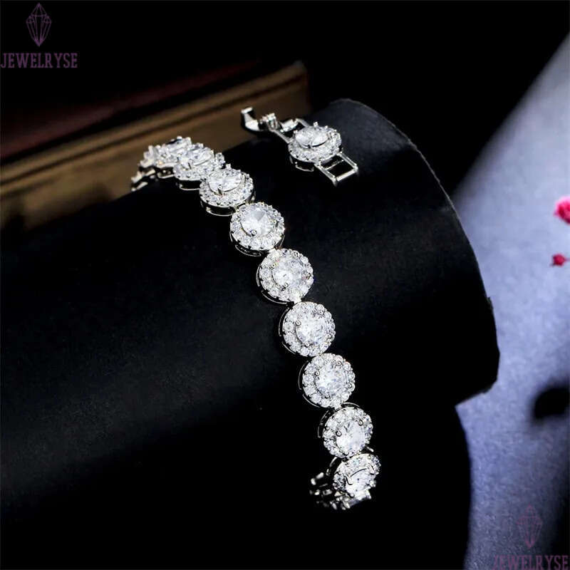luxury AAA cubic zirconia designer bracelet for woman chian silver round white diamond charm wedding engagement bracelets chains jewelry women party g