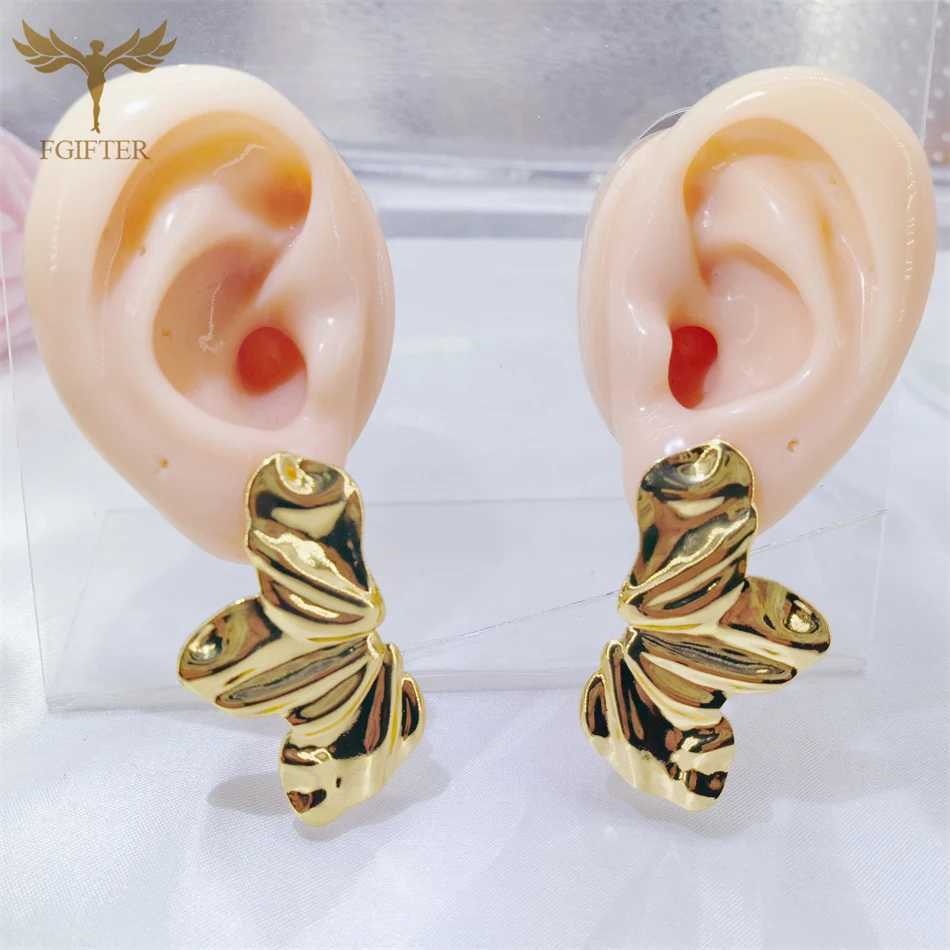 Hyperbole Chunky Earrings Wrinkle Flower Leaf Design Stud Earings Women Golden Stainless Steel Jewelry Accessories Gifts for Her J251208
