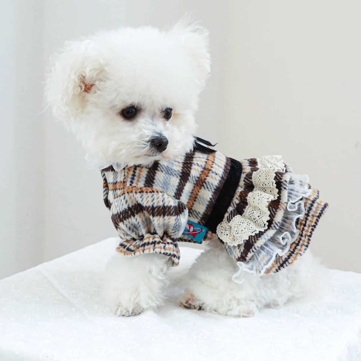 Fashion New Dog Clothes Stripe Lace Vintage Princess Dog Dress Soft Winter Clothes For Small Dogs For Chihuahua Bichon Pet M251208