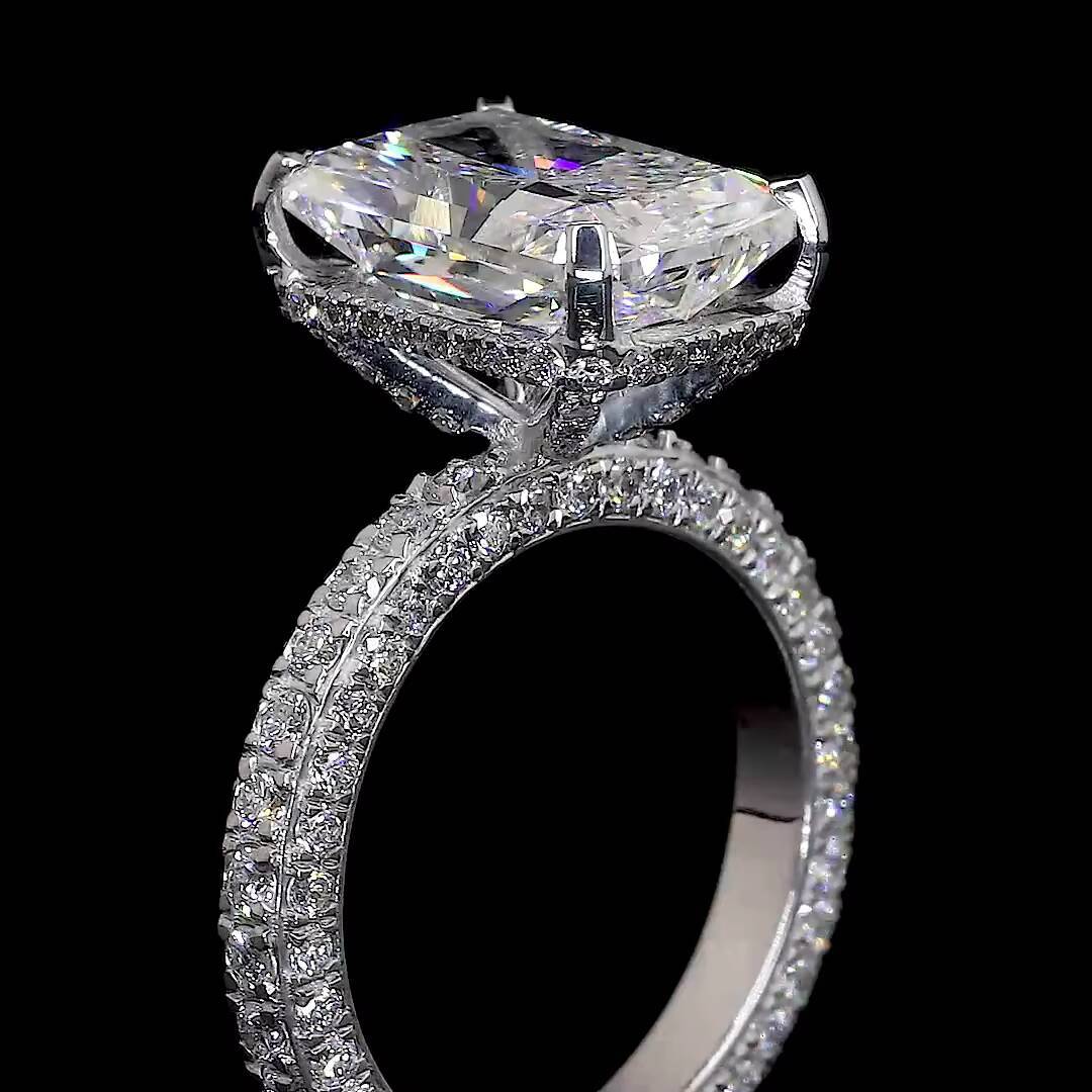 Grande Aura Lab Diamond Ring Emerald Radiance with Pave Band in 14K/18K Gold