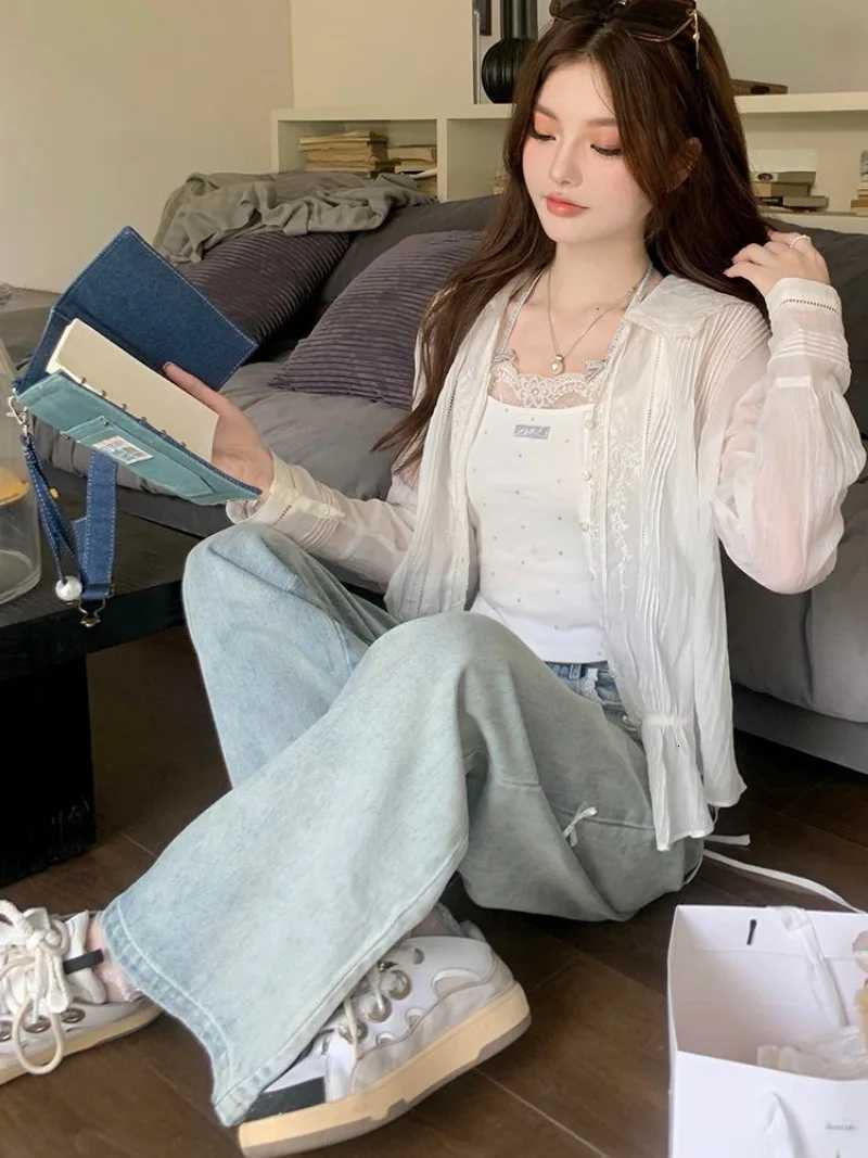 Sweet Bow Y2k Japanese Preppy Straight Jeans Women High Waist Denim Pants Wide Leg Chic Lace Patchwork Vintage TrousersT251208