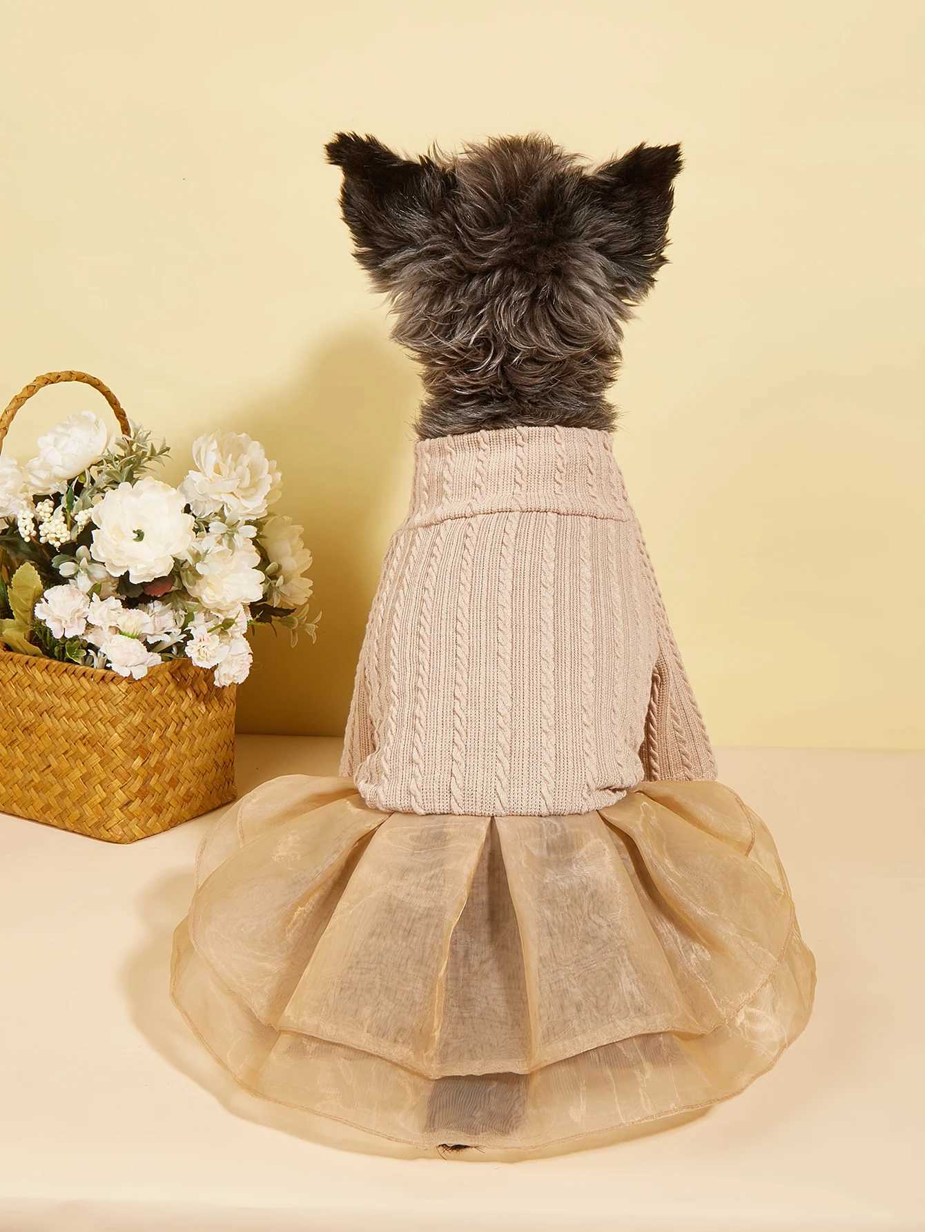 Dog TuTu Dress for Small Dogs Warm Costume Knitted Puppy with Tulle Doggie Pet Clothes Apparel for Dogs Cats Daily Wear M251208