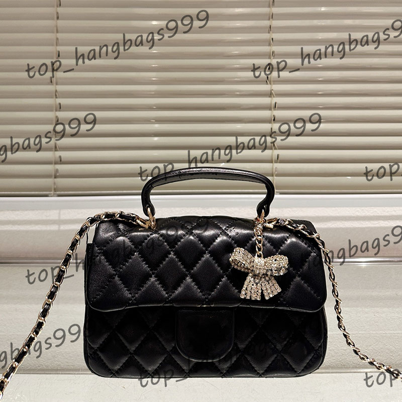 Diamond Bow Designer Classic Flap Bags Lady Cowhide Shoulder Bag Genuine Leather Plaid Pattern Handbag Gold Hardware Matelasse Chain Crossbody Purse Sacoche 21cm