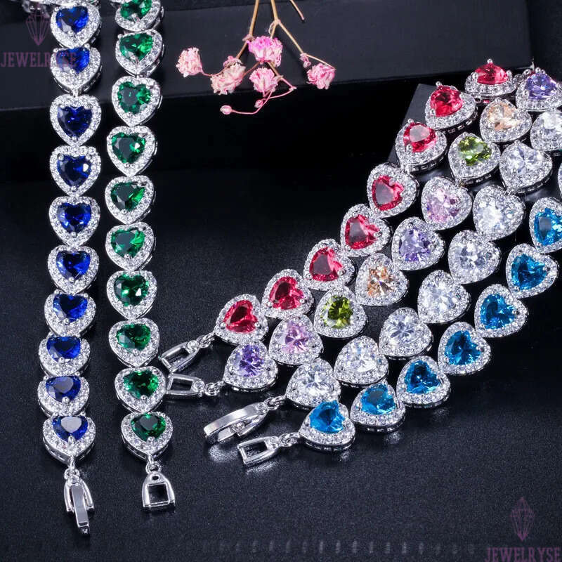 top multicolor heart diamond tennis bracelet designer for woman love wedding bracelets chain red AAA CZ chains bangles womens luxury jewelry valentine