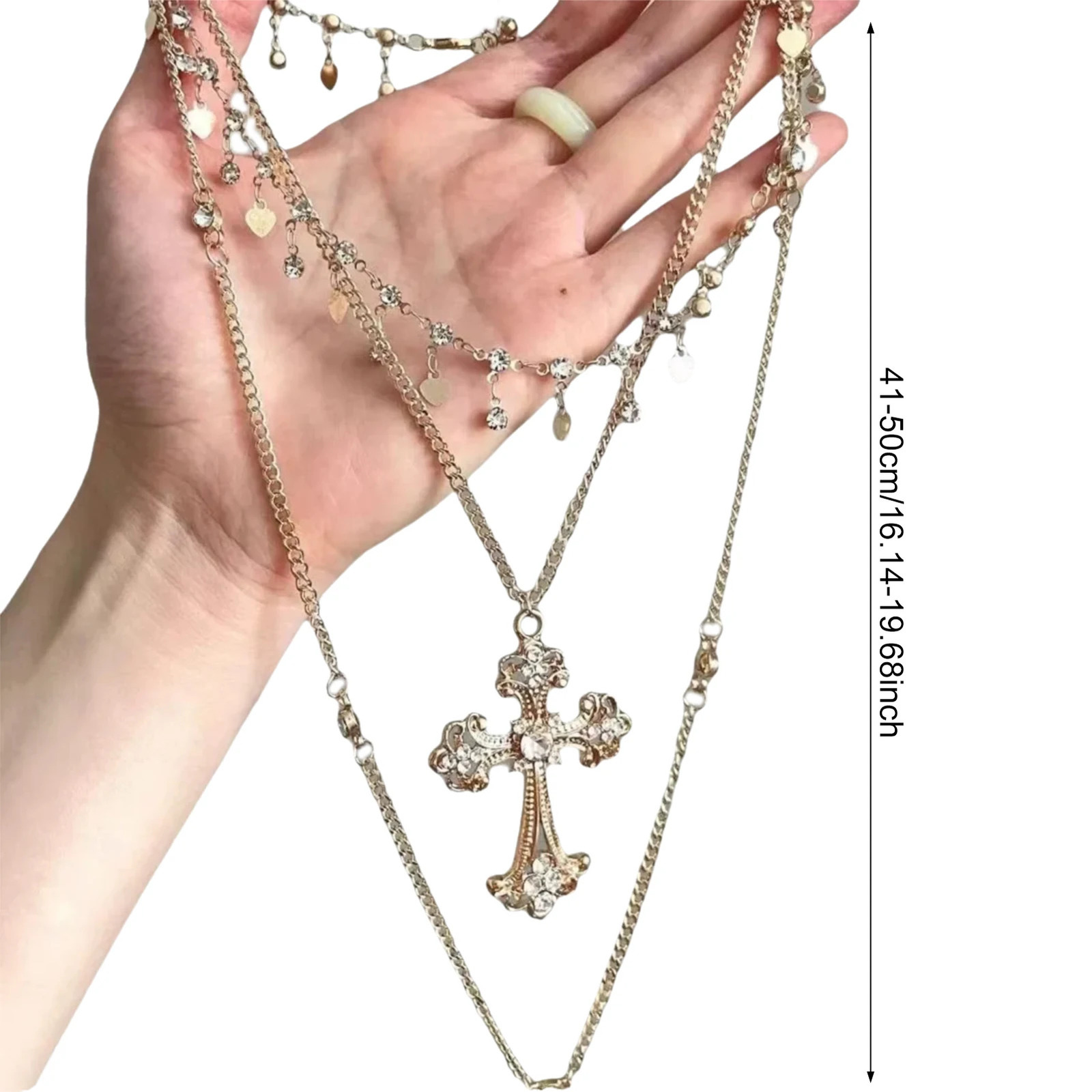 Vintage Multilayer Cross Tassel Necklace Women French Baroque Style Choker Chain Collarbone Jewelry for Dating Party Daily Match 251205