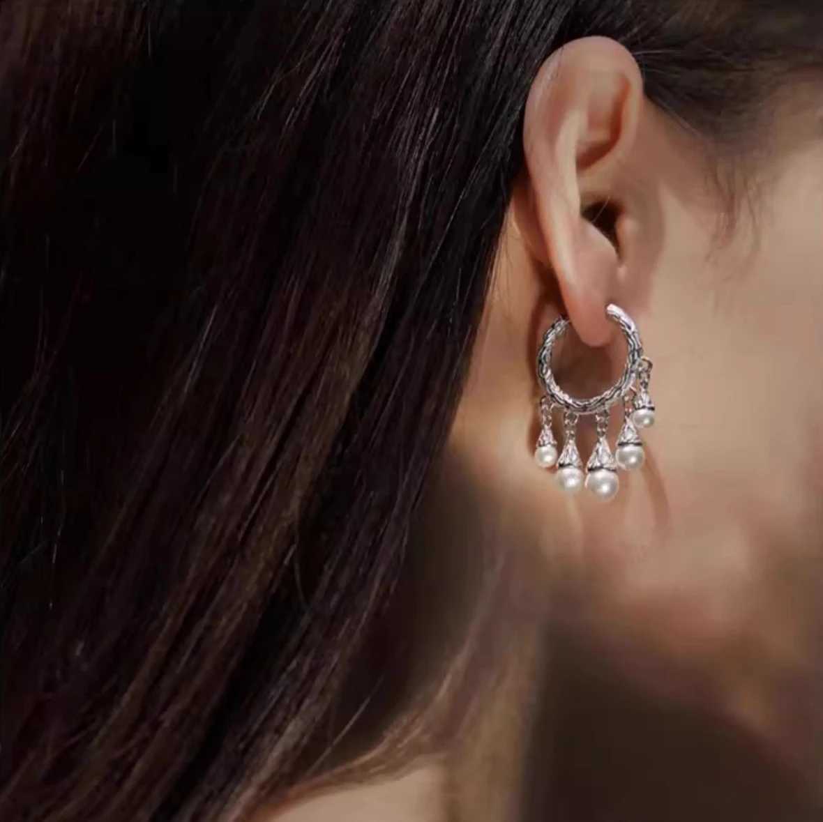 New 925 Sterling Silver Hoop Earrings Pearl Droplet Irregular Vintage Punk For Women Girl Gift Jewelry J251208