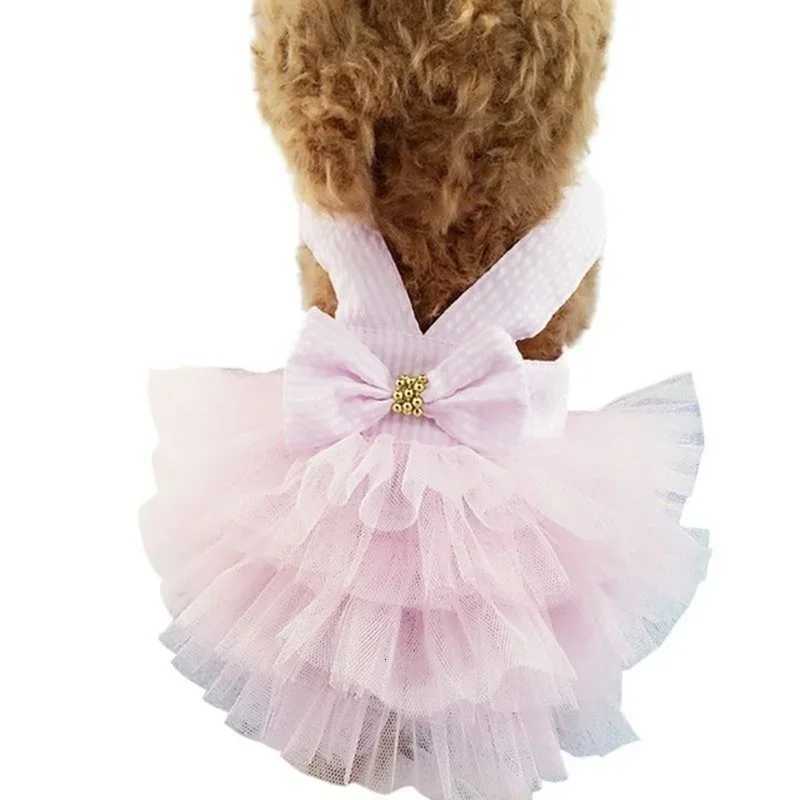 Spring Pet Summer Bowknot Pet Costume Dress Pet Dog Striped Cat Dog Puppy Wedding Princess Skirt Dog Clothes M251208