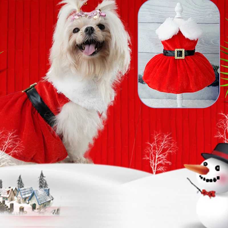 Cute Pet Dresses Christmas Festival Party Costume for Small Dogs Cats Red Princess Skirt Gifts Yorkshire French Bulldog Clothes M251208