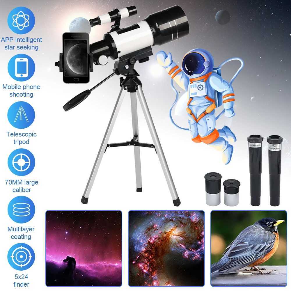 150X Astronical Telescope 70mm Aperture Refractor Portable Travel Telescope with Phone Adapter Wireless Remote C251208
