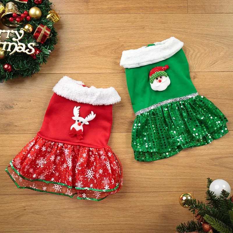 Christmas Pet Dress Dog Skirts Holiday Party New Year Christmas Dress Up Classic Dress Green Red Pet Decoration Pet Clothes M251208 - view 6
