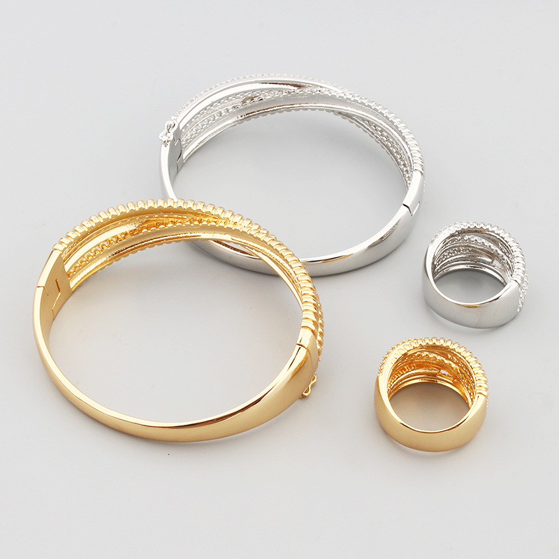 French Court Style Irregular Cross Chain Bracelet Ring For Women With Zircon Inlay Wholesale E2