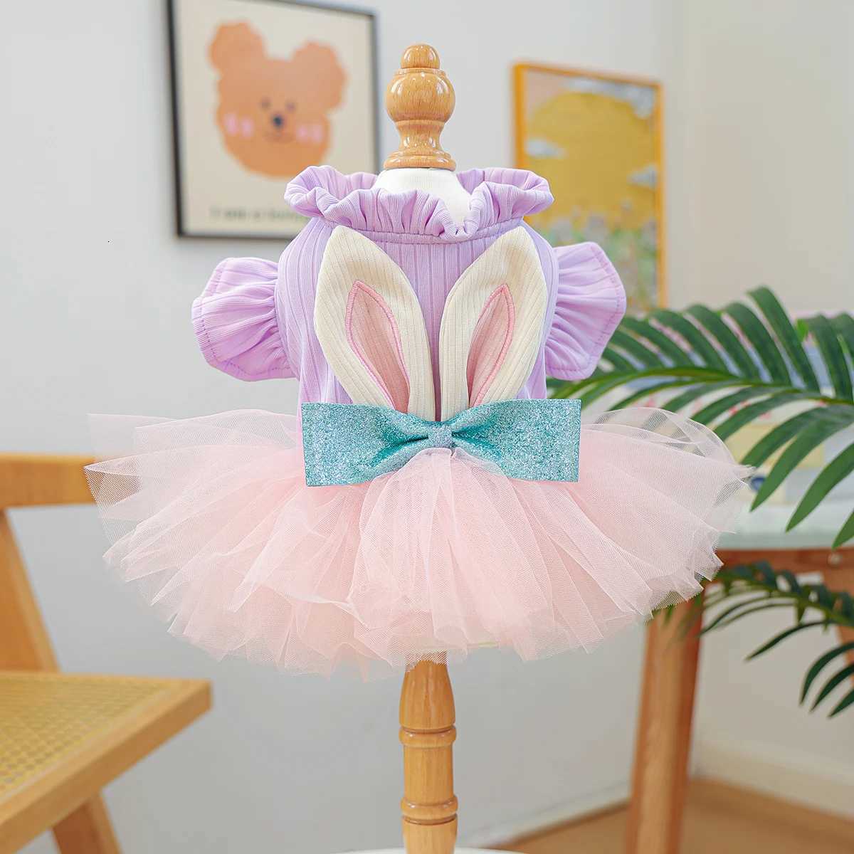 Pink Purple Rabbit Gauze Skirt Pet Clothes Dog Cat Spring and Autumn Cute Cartoon Princess Dress M251208