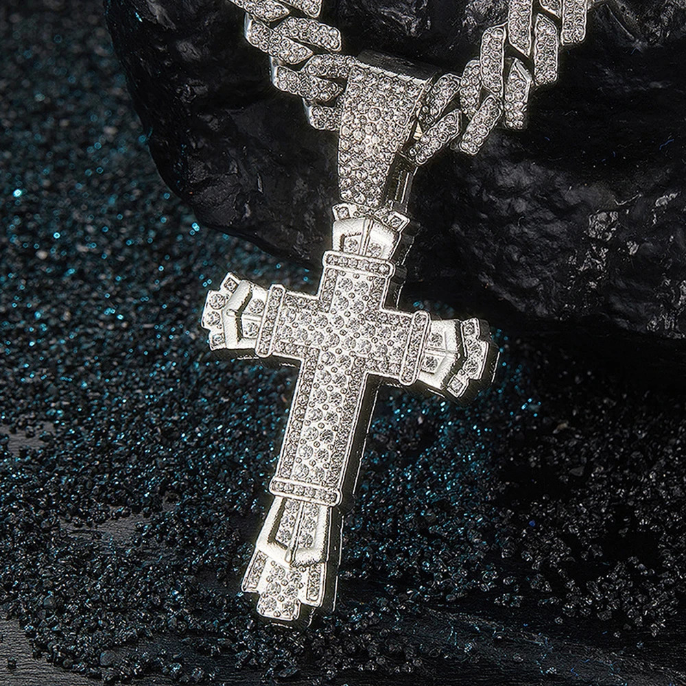 Men Women Shiny Cross Pendant Necklace With Miami Cuban Chain Link Hip Hop Iced Out Bling Fashion Exquisite Charm Jewelry Gift 251204