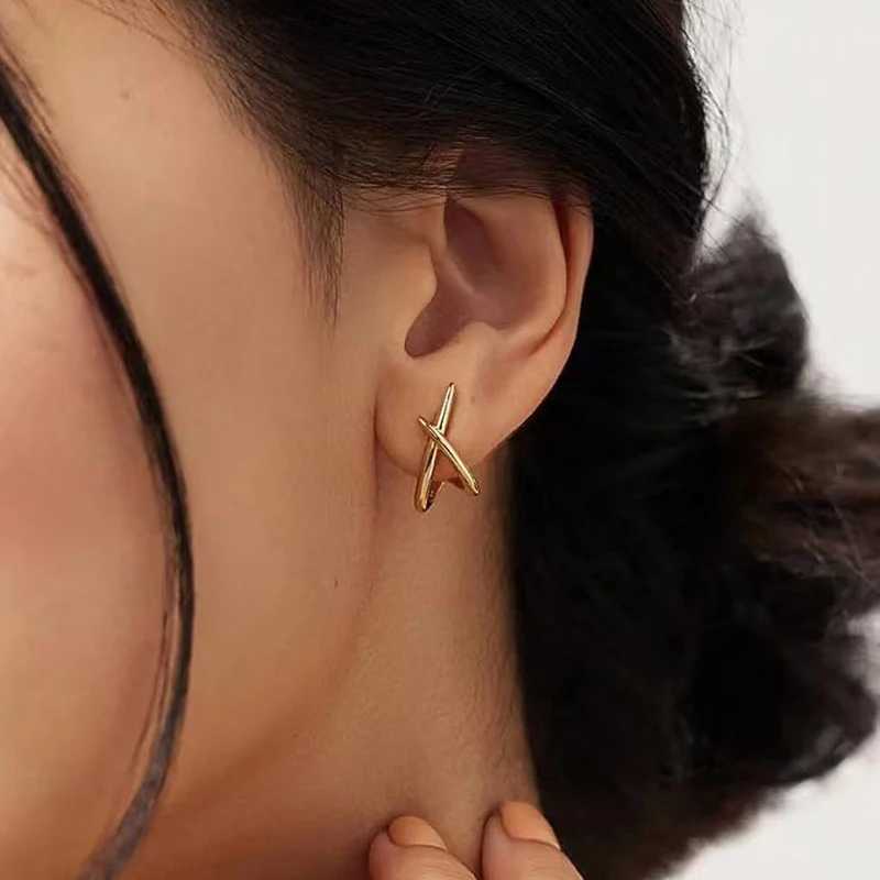 FTCY Silver Color Cross Stud Earrings for Women Trendy Simple Minimalist Lady Earrings Party Jewelry Gifts J251208