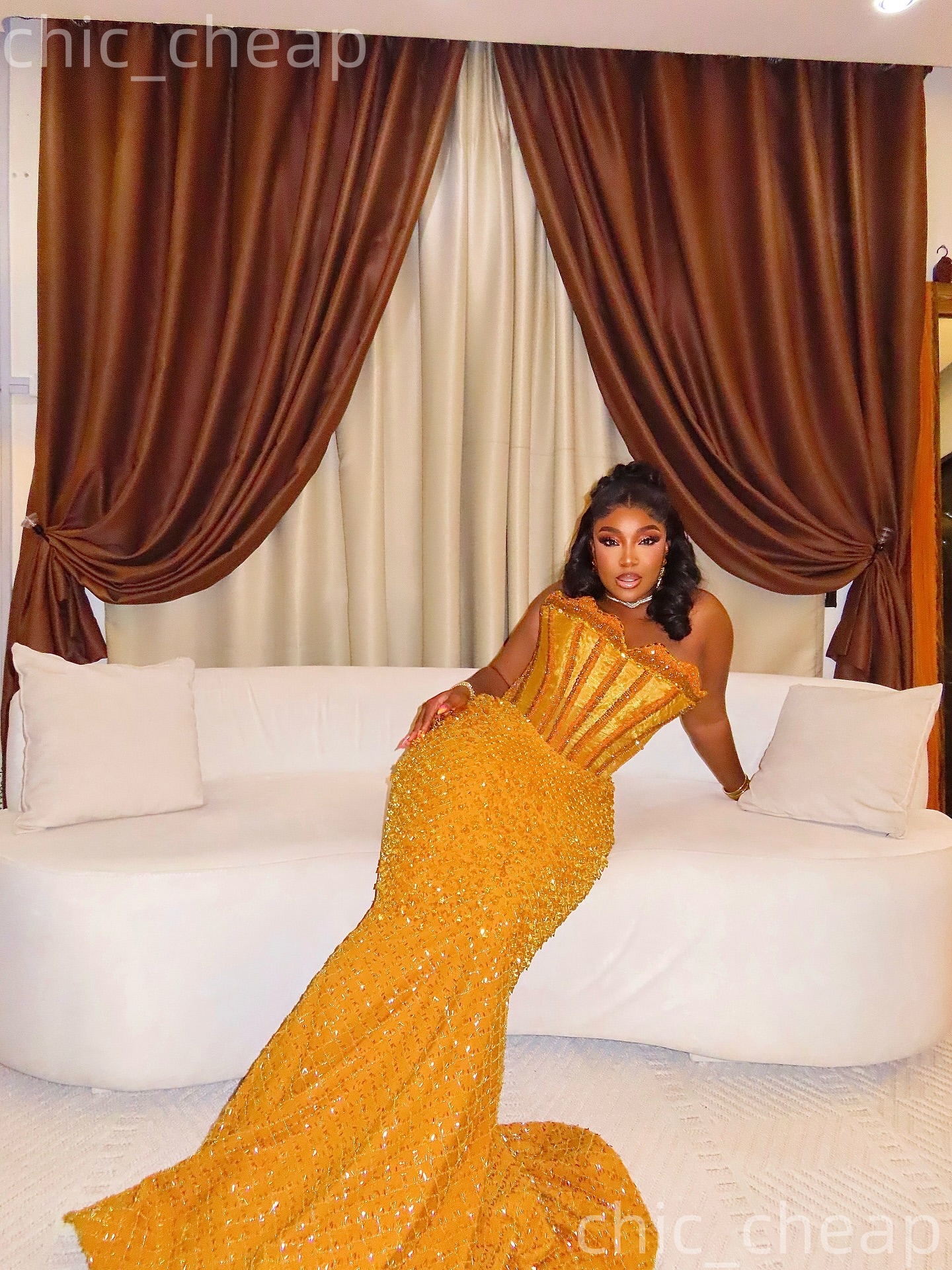 Aso Ebi Yellow Mermaid Prom Dresses 2026 Beaded Rhinestones Luxurious Evening Formal Party Second Birthday Engagement Gowns Plus Size Dress For Specia