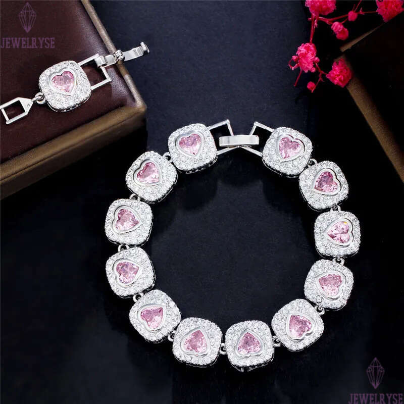 top luxury heart diamond tennis bracelet designer for woman love 18k gold couple bracelets chain pink blue AAA CZ bangles womens hip hop jewelry valen