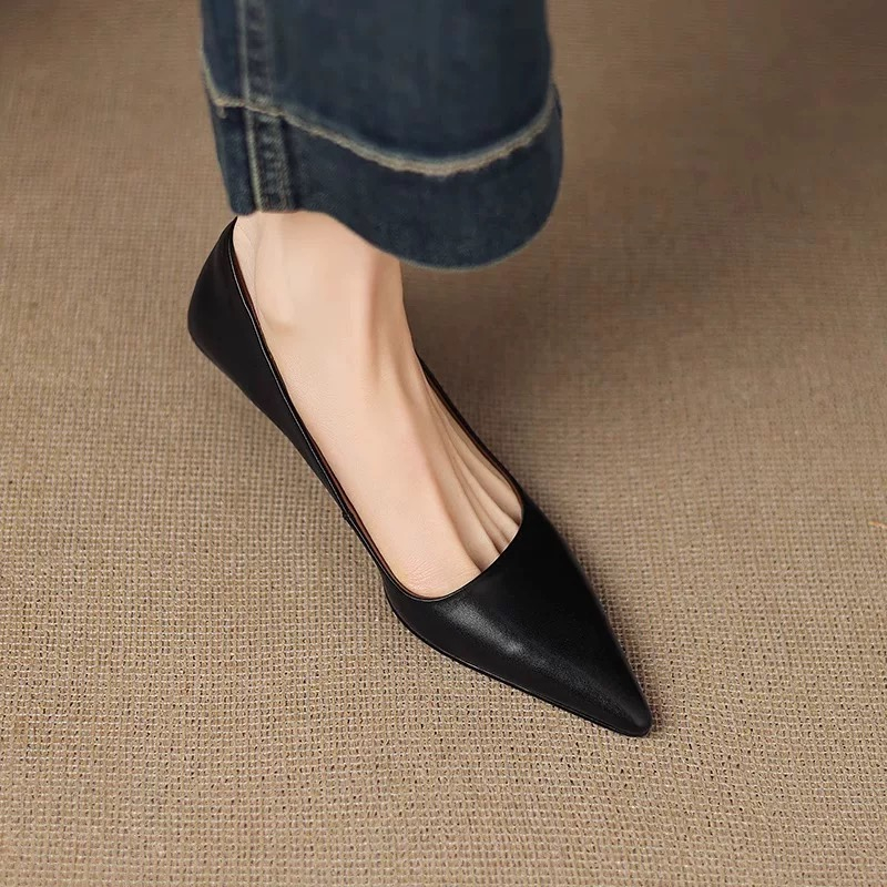 Shoes For Women Block Heel Luxury Leather Casual High Heels Woman Footwear Formal Pointed Toe Y2k Chic And Elegant
