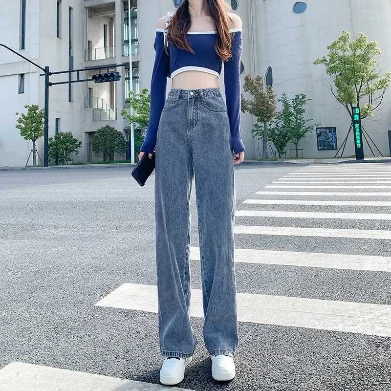 High-waisted Straight Jeans for Women in Spring and Summer 2025 New Loose and Slim Small Draped Wide-leg Floor PantsT251208