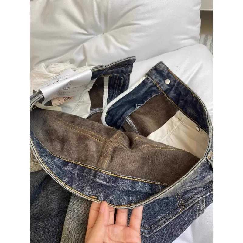Y2k Pants Jeans for Woman Wide Leg Distressed Denim High Waist Trousers 2025 Winter Vintage Light Blue Comfort Fit RetroT251208