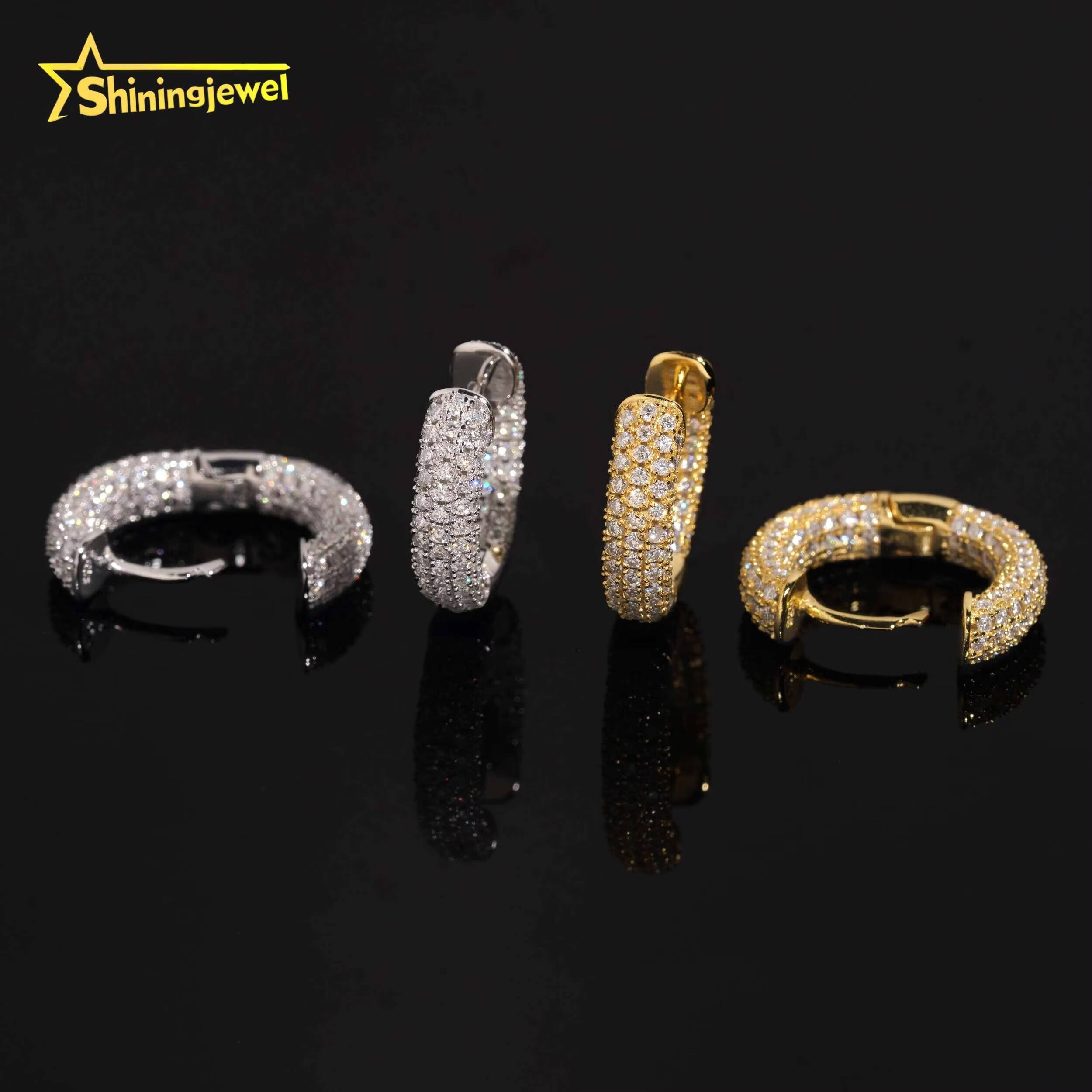 Fast Shipping Hip Hop Iced Out Hoop Moissanite Earring GRA Moisssanite Pass Diamond Test S925 Gold Plated Hoop Earring