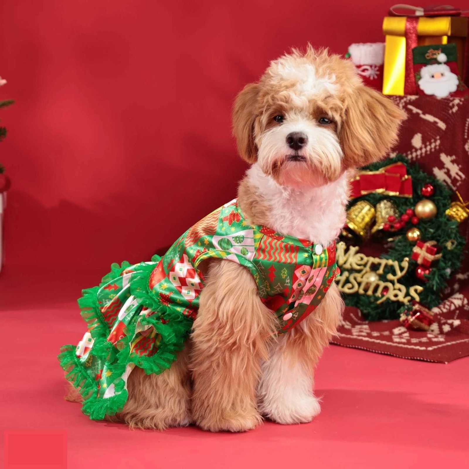 Popular Christmas Dog Clothes Christmas Tree Layered Princess Dresses Small and Mediumsized Dog Clothes Christmas Pet Supplies M251208