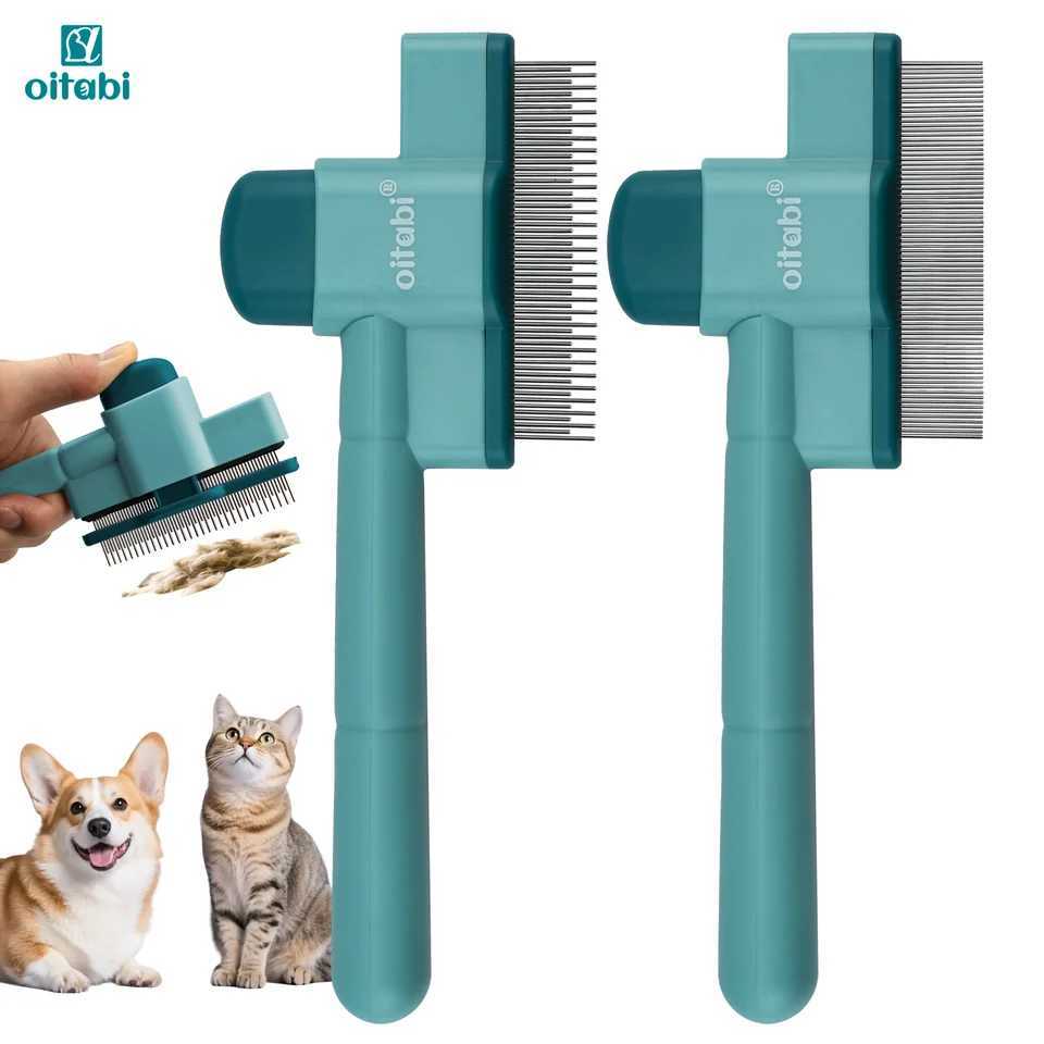 Oitabi 1/2PCS Flea Comb for Dogs and Cats with Release Button Fine Tooth Dog Comb for Pet Hair Removal Cleaning Remove Fleas Eg M251208 - view 1