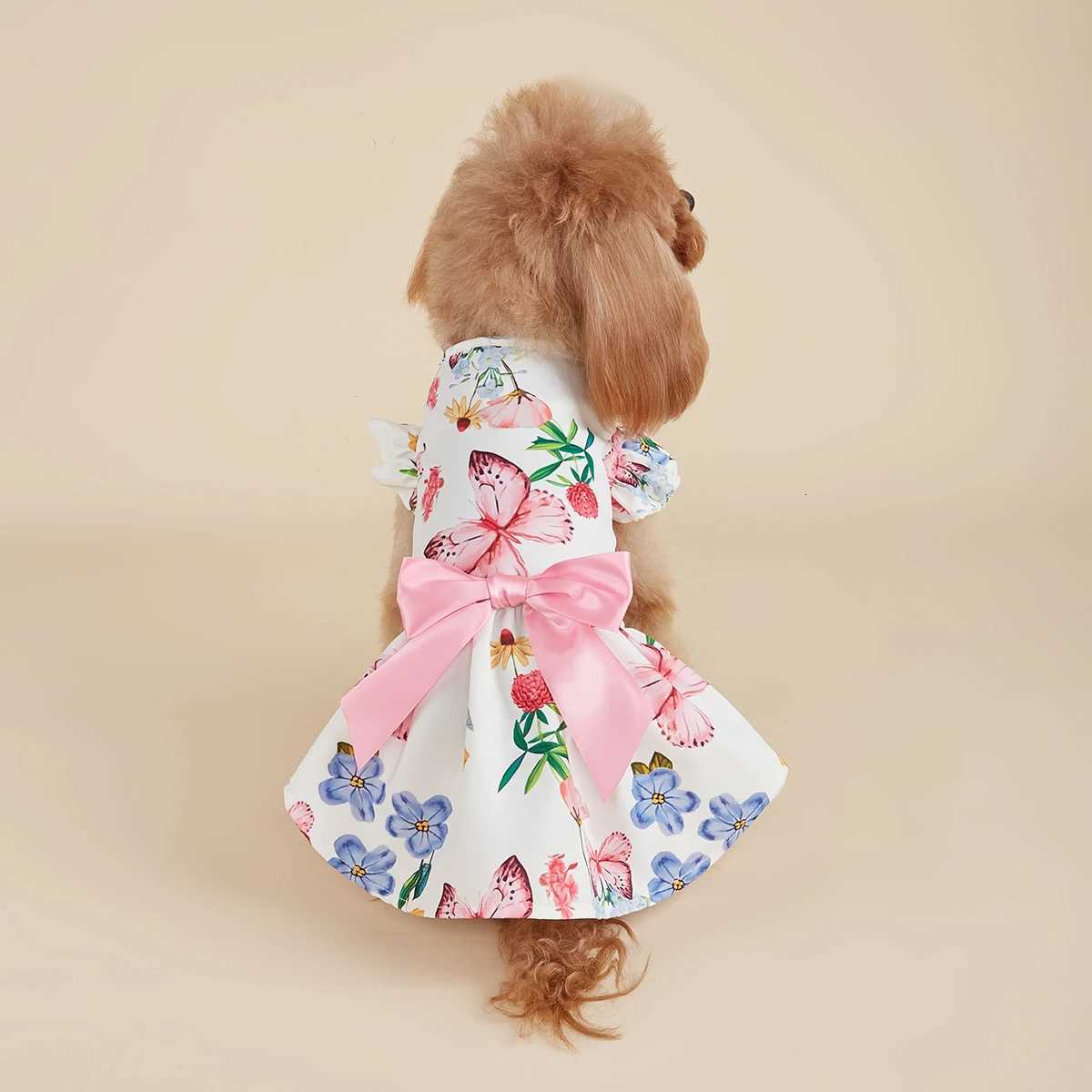 Dog Princess Dresses for Small Dogs Girls Floral Puppy Dresses Pink Bowknot Dress Pretty Butterfly Doggie Summer Hem Outfits M251208