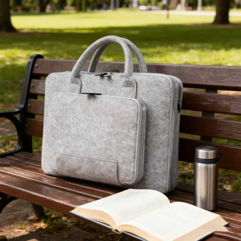 Felt Bag Felt Tote Bag Multifunctional Handbag Double Zipper Computer Bag Portable Computer BagT251208