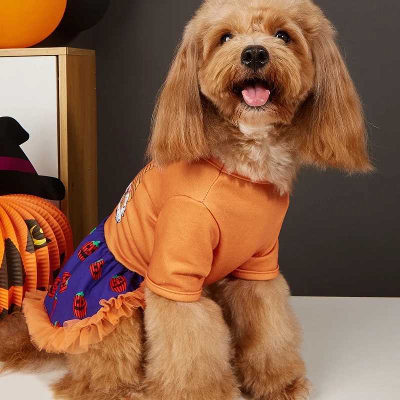 Halloween Pet Dress with Print Pumpkin Patterns Tulle Skirt Orange and PURple Options for Small Dogs Halloween Parties M251208