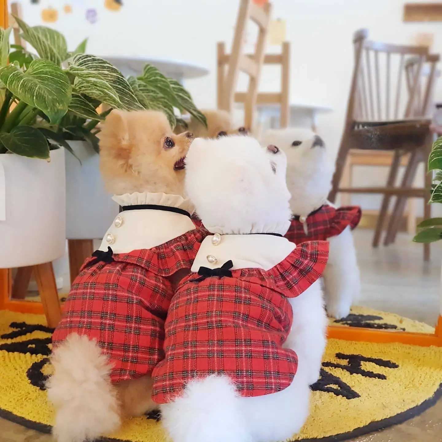 Same British Princess High-Quality Pet Dress Red Checkered Christmas Dogs Clothing For Puppy Gift M251208