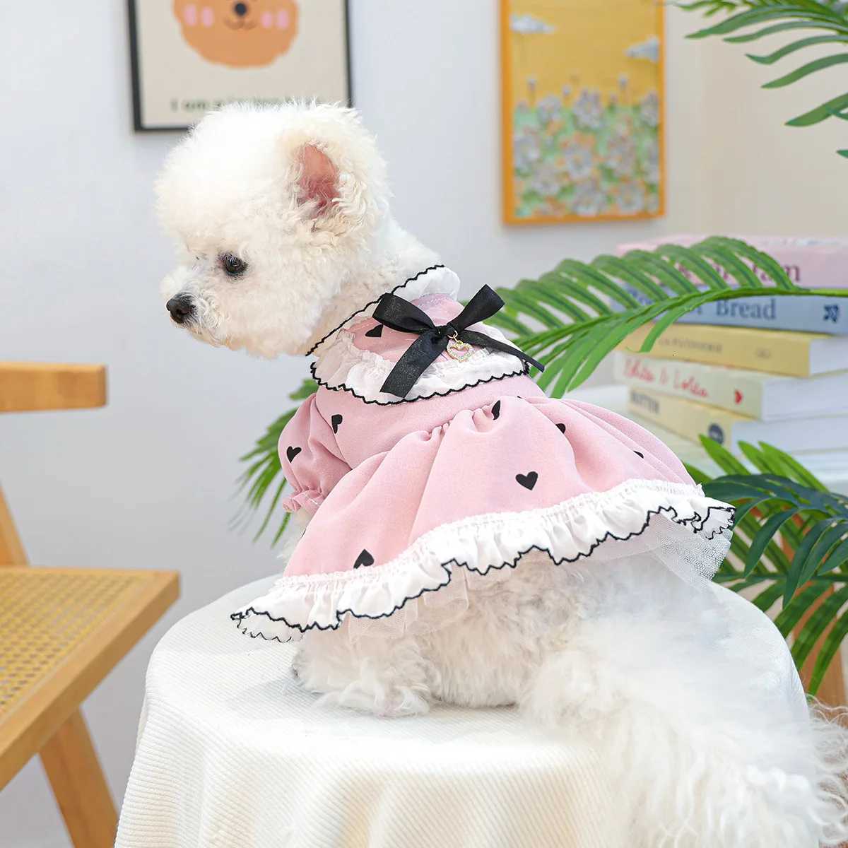 Cute Lace Dog Love Dress Summer Spring Pink Pet Jacket With Skirt Outfit Puppy Animal Cat Clothing Apparel Pomeranian Shih Tzu M251208