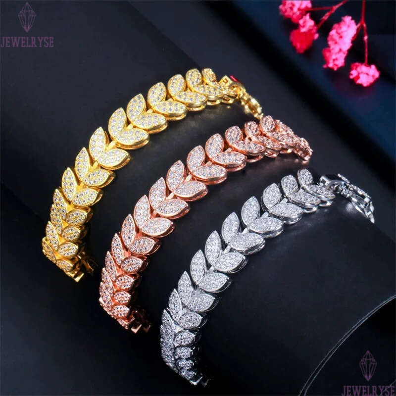 charm 18k diamond leaf bracelet designer woman 18cm link chain AAA cubic zirconia love silver rose gold wedding bracelets chains jewelry womans friend